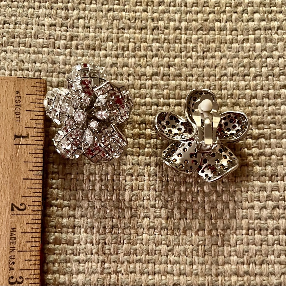 CZ Large Flower Clip Earring - Picture 3 of 4
